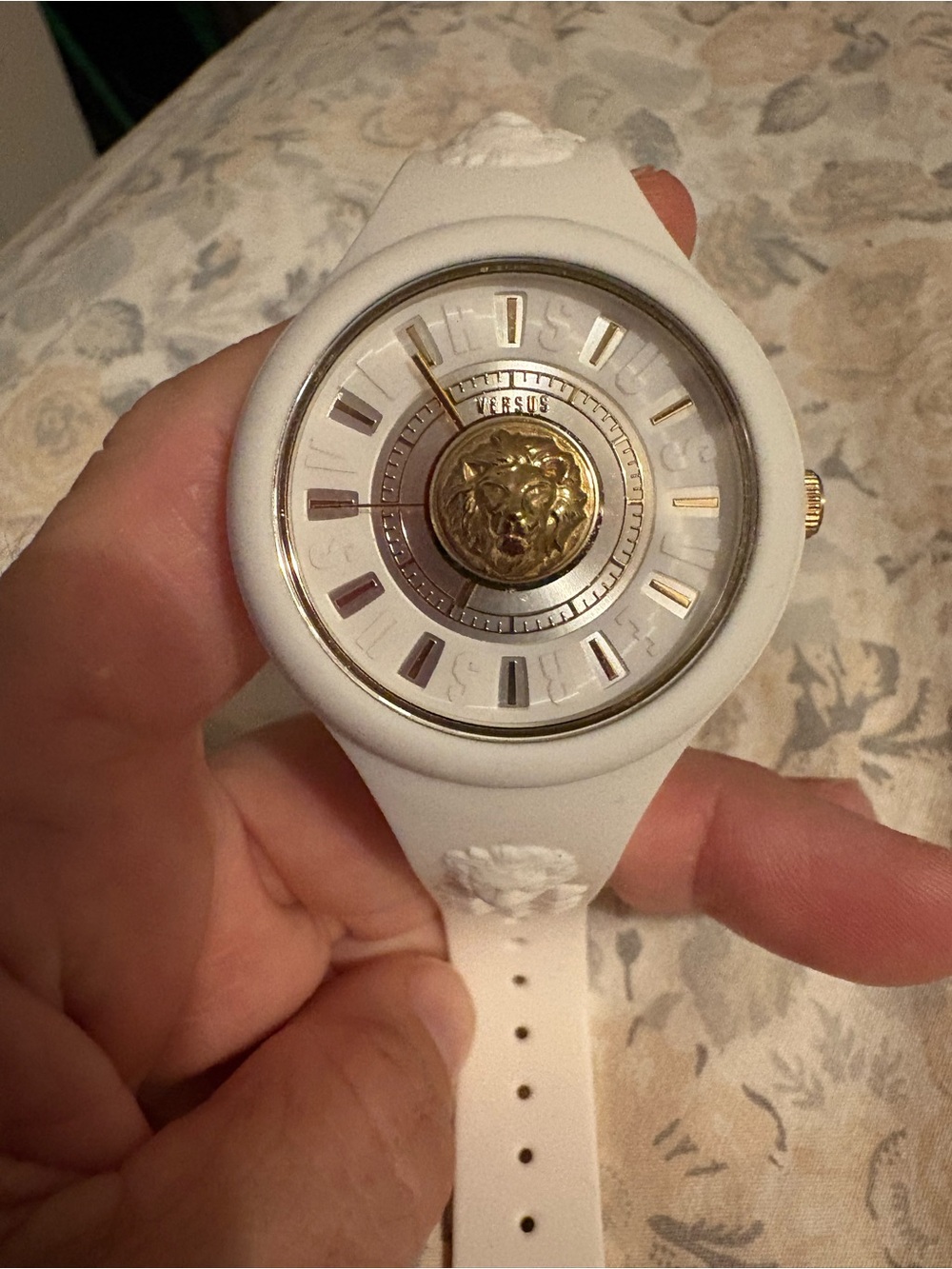 Versus By Versace White Silicone Watch with Gold Lion Emblem